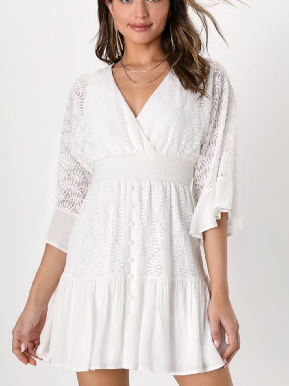 Lulus Loving Darling White Embroidered Smocked Mini Dress - Size S